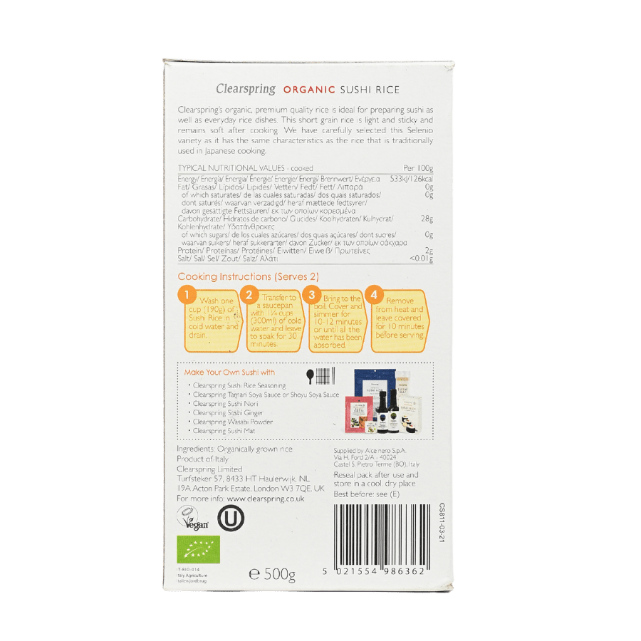 Gạo hữu cơ làm Sushi – Clearspring (500g)