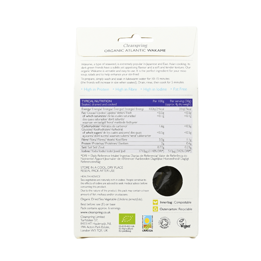 Rong biển hữu cơ Wakame – Clearspring (25g)