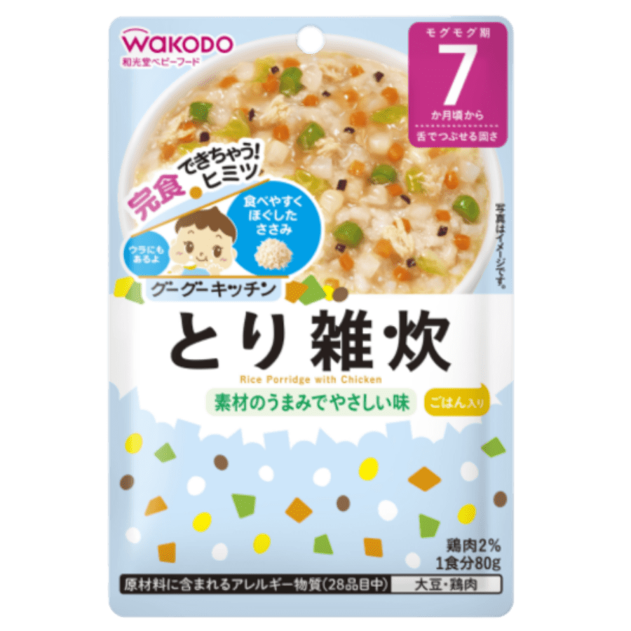Cháo Nhật Wakodo – Vị gà, tảo bẹ, cá ngừ (80g) – 7 month+