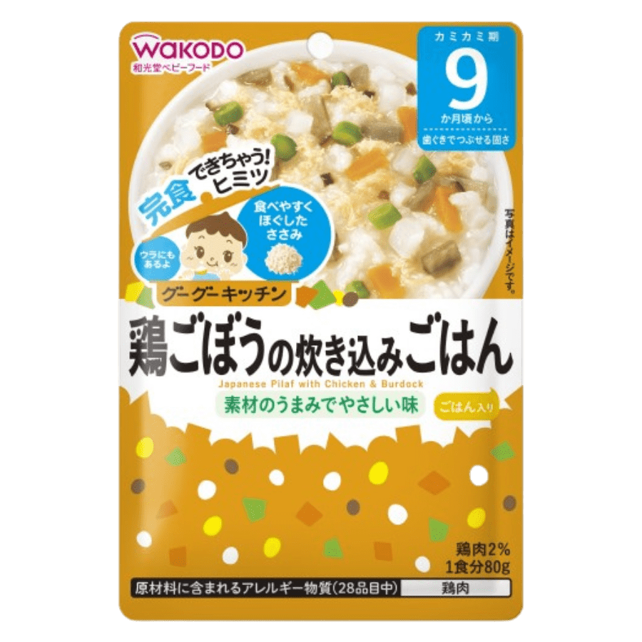 Cháo Nhật Wakodo – Thịt gà và ngưu bàng (80g) – 9 month+