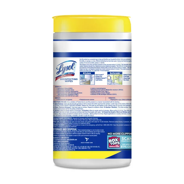 Khăn giấy ướt khử trùng đa năng Lysol – Hương chanh (80 tờ)