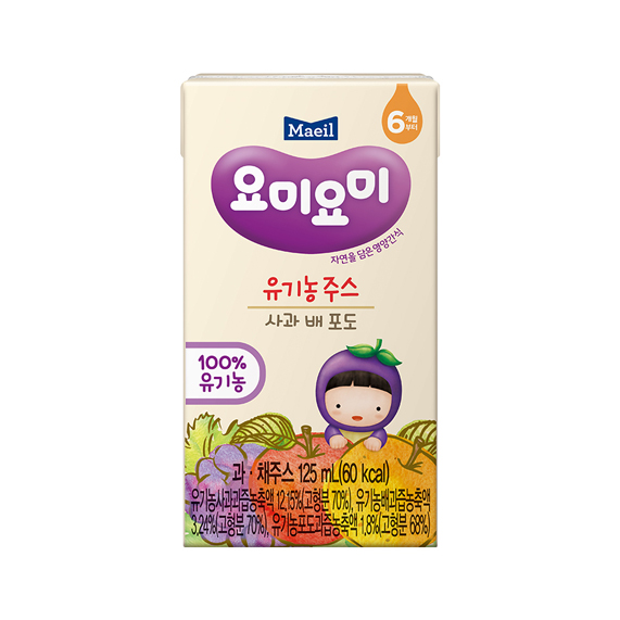 Nước ép Maeil hữu cơ – Táo, Nho, Lê (4x125ml) – 6 month+