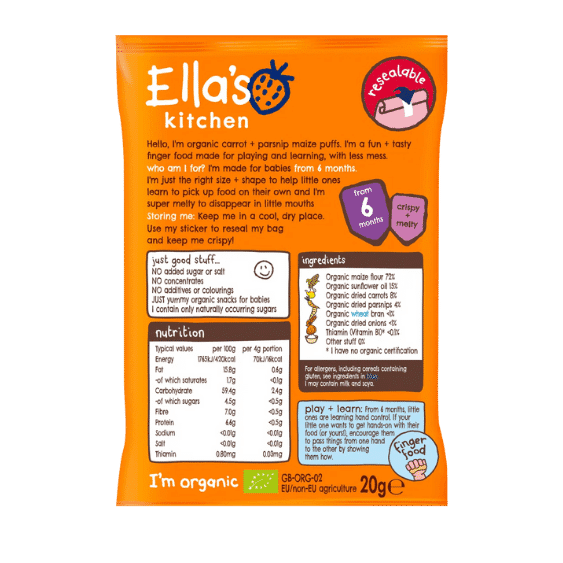 Bánh ăn dặm Ella’s Kitchen – Cà rốt, củ cải vàng – 6 month+ (20g)